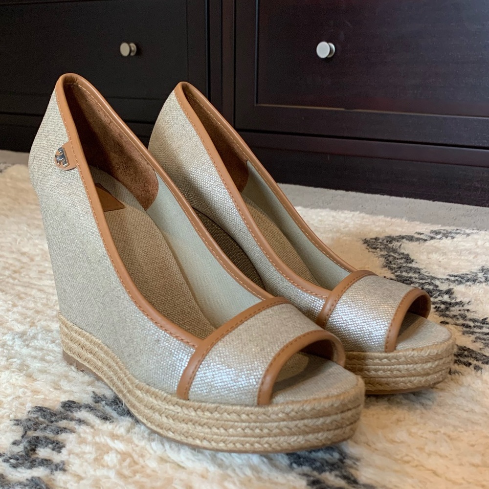 Tory Burch, taupe, wedged espadrille sandal